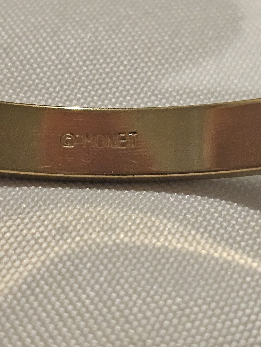 Classic White and Gold Monet Enamel Bangle Bracelet - Picture 3 of 3